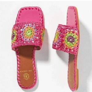 NWT Anthropologie De Siena Pam Rafia Crochet Embroidered Sandals Size 9/ 40 EU